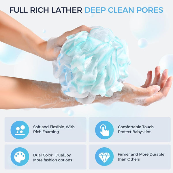 Bath Shower Loofah Sponge 60G Bath Mesh Pouf Shower Ball Body Scrubber Exfoliating Bath Sponge for Women and Men, Set of 4, Flower