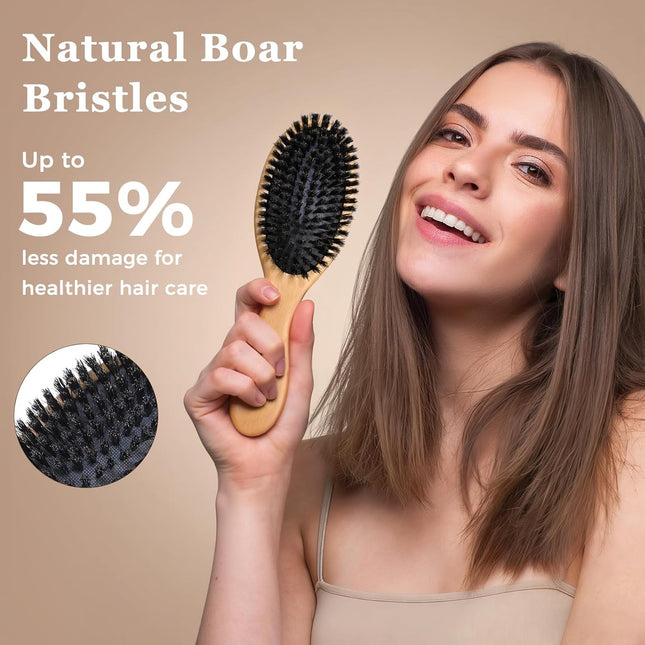 BLACK EGG Boar Bristle Hair Brush for Women Men Kid, Soft Natural Bristles Brush
