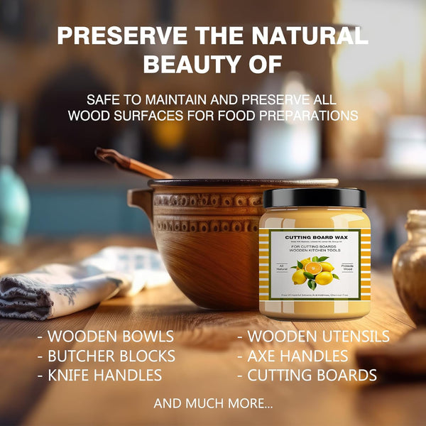 Premium Cutting Board Finish Wax - Natural Beeswax and Carnauba Wax - Improved with Lemon & Orange Oils - Beeswax Wood Polish - for Wood Butcher