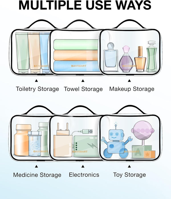 BAGSMART Clear Toiletry Bag with Handle 2-Pack TSA Approved, Black | Water-resistant Travel Toiletry Bag, Carry On Travel Accessories Bag, Airport