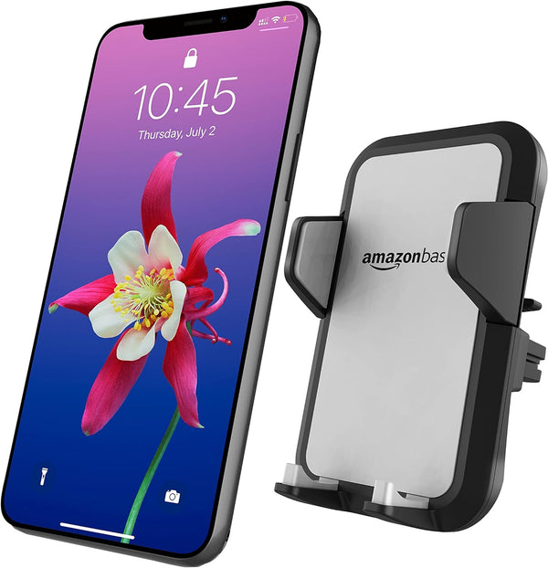 Amazon Basics Universal Portable Smartphone Holder for Car, Air Vent Mount, 360° Rotation, Easy to Install, One-Handed Release, Adjustable and