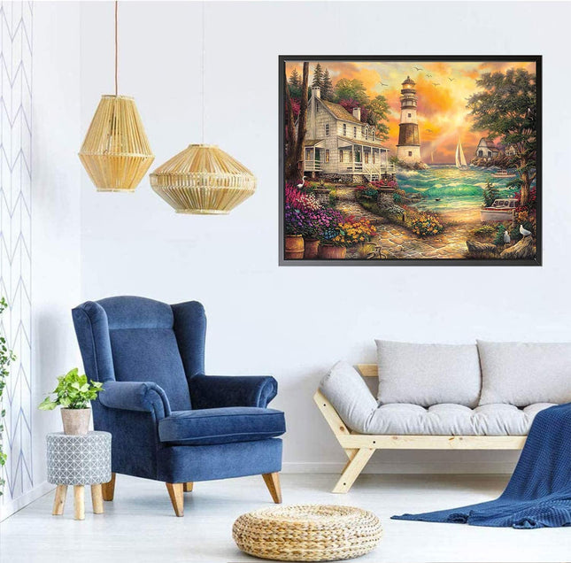 KEUASDV Diamond Painting Kits for Adults,Cottage by the Sea Tree 5D DIY Diamond 
