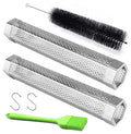 2 Pack 12'' Stainless Steel Pellet Smoker Tube, with Brush and Hooks | for 5 Hours Cold/Hot Smoking 2 Pack Smoker Tube