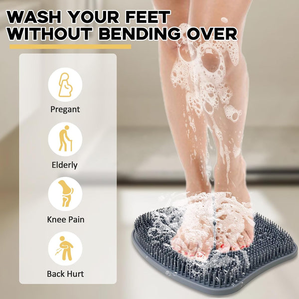 Extra Thicker & Larger Foot Scrubber Mat for Shower, Silicone Back Body Exfoliator Massager Cleaner Washer with Non Slip Suction Cup, Exfoliating
