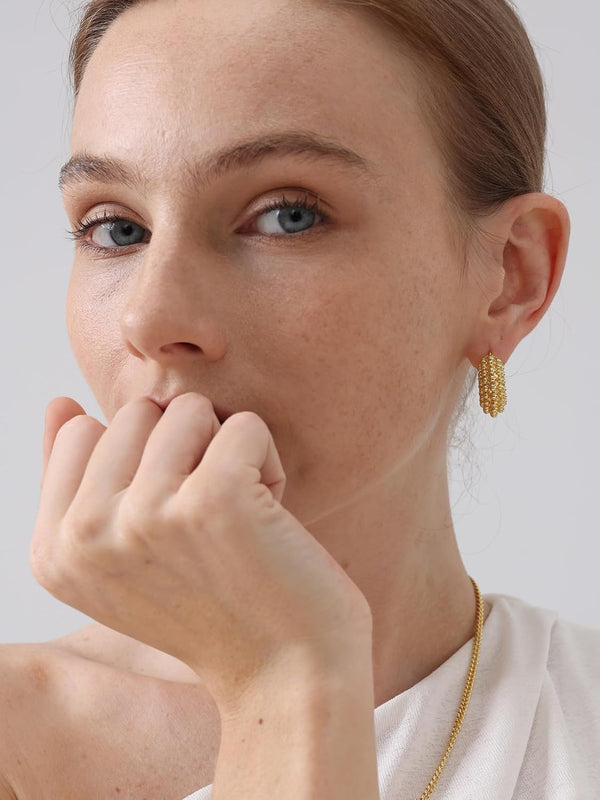 FRUMOS 18K Gold Plated Chunky Hoop Earrings for Women Fashion Thick Gold Hoops Set Jewelry for Birthday Christmas Gifts Gold Mulberry Shape Hoop
