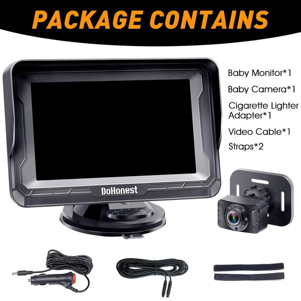 DoHonest Baby Car Camera HD 1080P - Rear-Facing Car Baby Monitor with Night Vision, Adjustable View Angle, Easy Setup, Anti-Glare Display, Safety