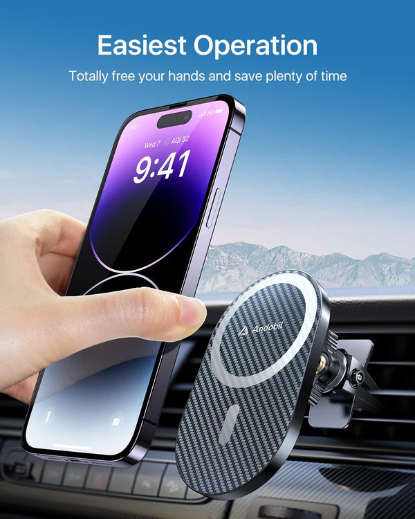 andobil Upgraded for Magsafe Car Mount Pro [Strongest Magnet, Big Phone Friendly] 360° Rotation Magnetic Phone Holder for Car Vent for iPhone 17
