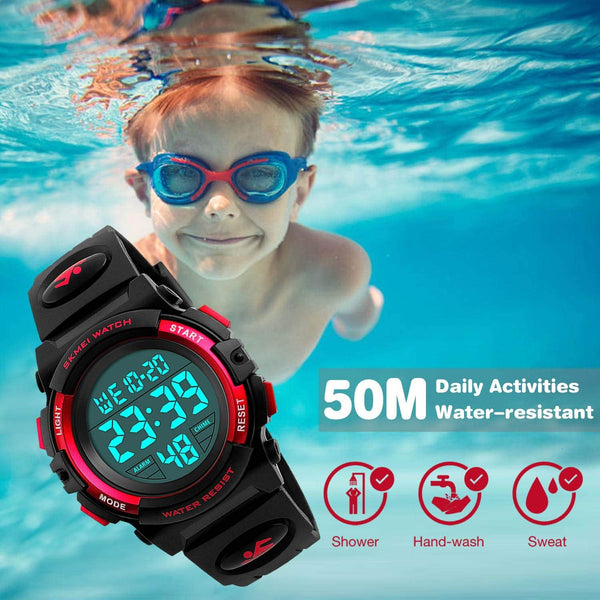 cofuo Kids Digital Watch for Boys Girls, Boys Watches Ages 3-17,Sport Outdoor Watch for Kid, 50M Waterproof Analog Multifunctional Chronograph LED
