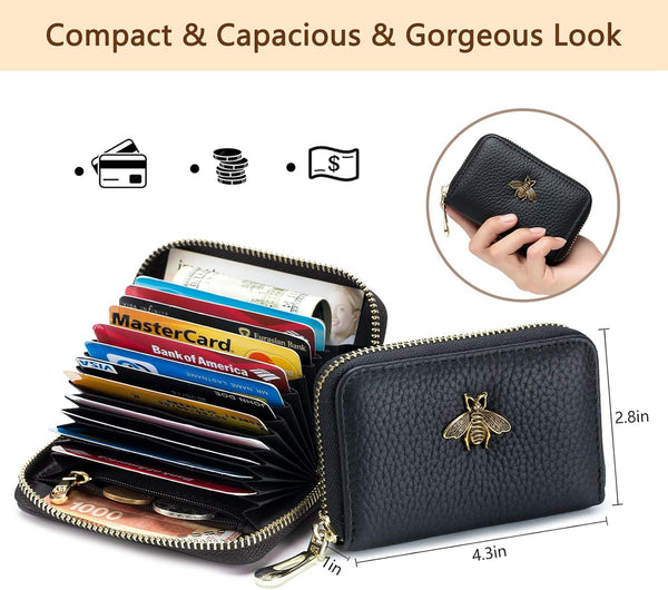 imeetu RFID Credit Card Holder, Small Leather Zipper Card Case Wallet for Women Lite Lite - Brown