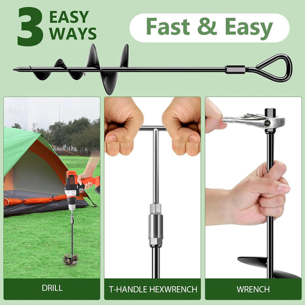 Phopich 18''/30" Long Ground Anchor, Heavy Duty Earth Anchors Ground Anchors Screw in Kit with T-Handle Hex Wrench for Camping Tent, Swing Sets,