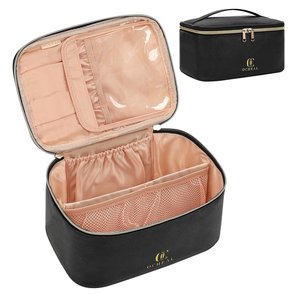 OCHEAL Makeup Bag, Portable Cosmetic Bag, Large Capacity Travel Makeup Case Organizer, Black for Women Toiletry Bag for Girls Traveling with