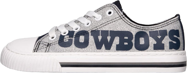 FOCO Womens NFL Team Logo Ladies Fashion Glitter Low Top Canvas Sneakers Shoes Dallas Cowboys 7 Glitter