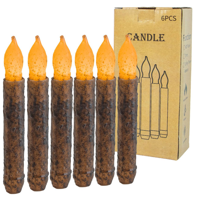 Taper Primitive Candles with Timer 6Pcs Real Wax Hand Dipped Battery Operated Flameless Candles for Christmas Halloween 