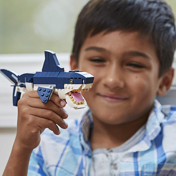 LEGO Creator 3 in 1 Deep Sea Creatures, Transforms from Shark and Crab to Squid to Angler Fish, Sea Animal Toys, Gifts for 7 Plus Year Old Girls