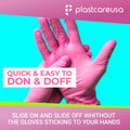 100 Nitrile Exam Gloves 3.5 Mil - Latex & Powder Free, Disposable Non-Sterile Protective Gloves By PlastCare Large Pink