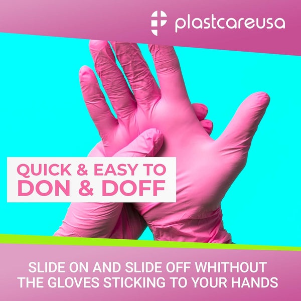 100 Nitrile Exam Gloves 3.5 Mil - Latex & Powder Free, Disposable Non-Sterile Protective Gloves By PlastCare Large Pink