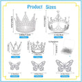 Flower Bouquet Accessories Including 4Pcs Crown Cake Topper Mini Tiara,12 Butterfly Decorations and 50Pcs Bouquet Pins for Birthday Wedding Silver