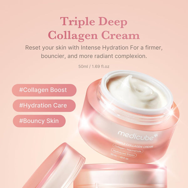 Medicube Triple Collagen Cream - Hydrating & Firming Moisturizer with Hyaluronic Acid, Premium Elastin, Shea Butter - Wrinkle Care & Boosts