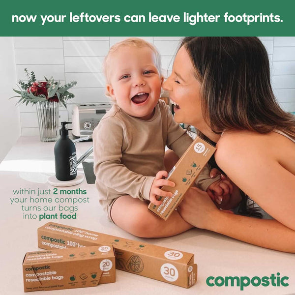 Home Compostable Resealable Sandwich Bags (7"X7"), Microwave & Freezer Safe, Organic Food Storage Container, 60 Count (30 per Box)