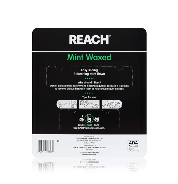 REACH Waxed Dental Floss, Mint, Plaque Remover for Teeth, Shred Resistant, Floss Slides Smoothly, Easy to Use, Waxed, Deep Cleaning Teeth, Oral