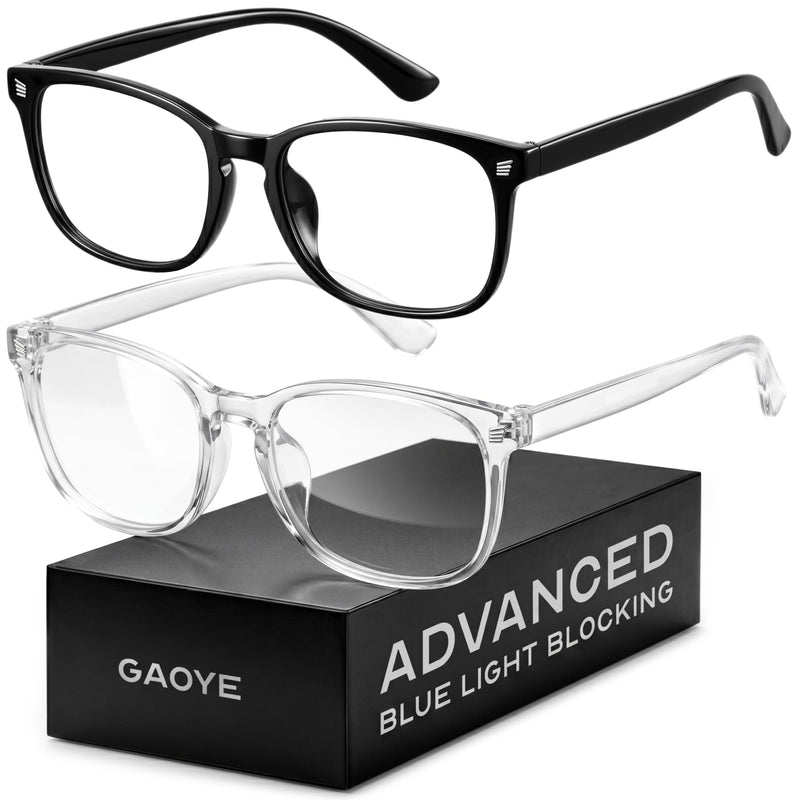 Gaoye Eyewear Frames for Men - Blue Light Blocking Square Glasses, Anti UV Ray Computer Gaming, Blue Blockers for Women *Black & Transparent