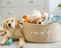 Woof Woven Rope Storage Baskets, Pet Dog Toy Bin Box Perfect for organizing Chew Toys Blankets leashes, Dog Toy holder Cotton Basket Puppy Bins beige