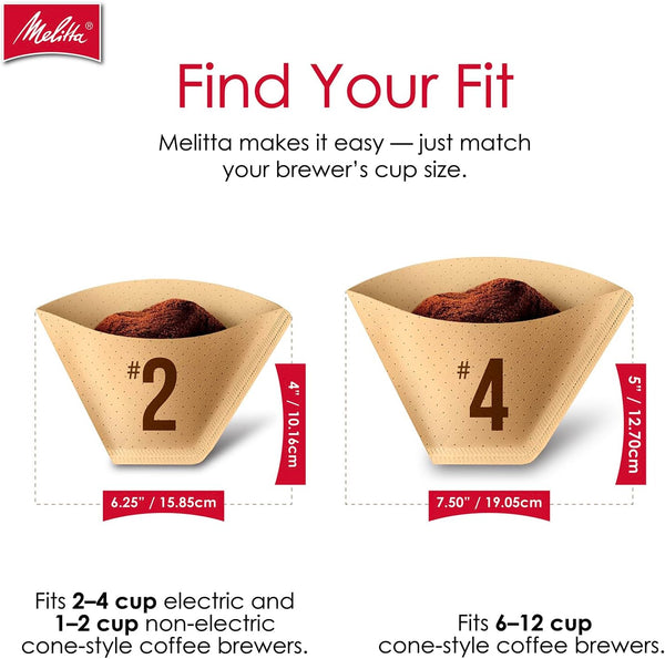 Melitta #4 Unbleached Coffee Filters, Premium, Natural Brown, Flavor Enhancing Coffee Filters for 8-12 Cup Coffee Makers, Kosher Certified,
