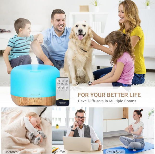 Homeweeks 300Ml Essential Oil Diffuser, Quiet Aromatherapy Mist Diffusers for Es