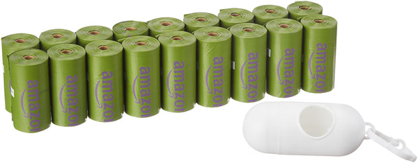 Amazon Basics Premium Leak Proof Dog Poop Bags with Dispenser and Leash Clip, Lavender Scented, 13" x 9", 270 Count (18 Rolls of 15) 270 Bags