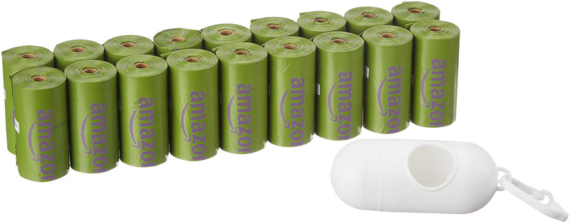 Amazon Basics Premium Leak Proof Dog Poop Bags with Dispenser and Leash Clip, Lavender Scented, 13" x 9", 270 Count (18 Rolls of 15) 270 Bags