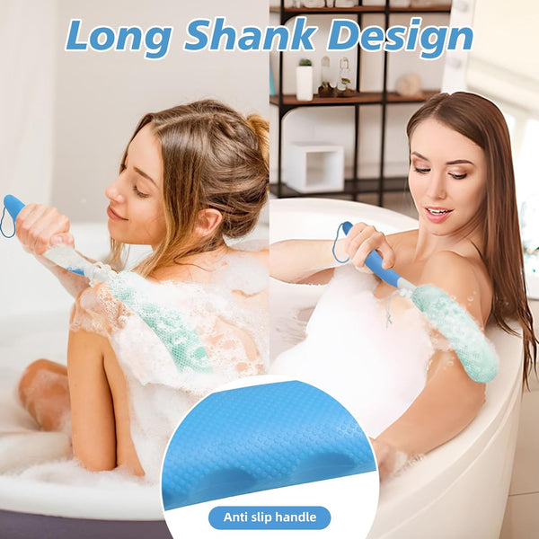 Shower Back Brush with Long Handle, 15.35" Body Brush, Long Handled Sponge Body Exfoliator, Loofah Back Scrubber for Men Women, Aid Bathing