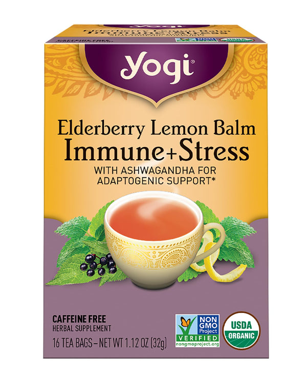 Yogi Tea, Tea Immune Stress Elderberry Lemon Balm Organic, 16 Count 16 Count (Pack of 1)