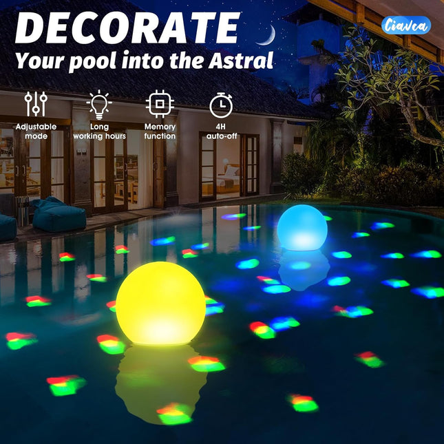Rechargeable Floating Pool Lights, 6 Inch Light up Pool Balls with Underwater Li