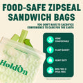 HoldOn Compostable Zip Lock Sandwich Bags, 200 Bags - Leak Proof Sandwich Size Storage Bags for Travel & Kitchen Meal Prep & On-The-Go Snacks -