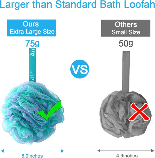 Amazerbath Loofah Sponge 75G/Piece, Exfoliating Bath Sponge Body Scrubber - Loofa Set of 4 Flower Color (Large, Green-Purple)