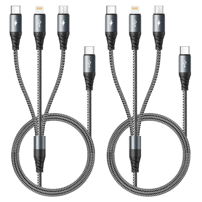 USB C Multi Charging Cable 3A,[2Pack 4FT] 3 in 1 Charging Cable Nylon Braided Multiple Phone Charger Cord Fast Iphone Ch