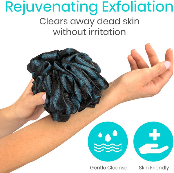 Vive Loofah Sponge Replacement (4 Pk) Shower & Bath Pouf Scrubber for Back & Body Exfoliation, Works with Vive Interchangeable Loofa Handle Long