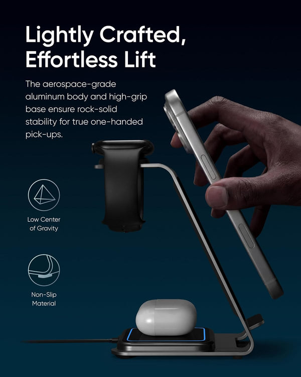 Intoval Aluminum 3 in 1 Wireless Charging Station for iPhone 17 16 15 14 13 12 11 Pro Max XR, Wireless Charger for Apple Watch 11 10 9 8 7 Ultra