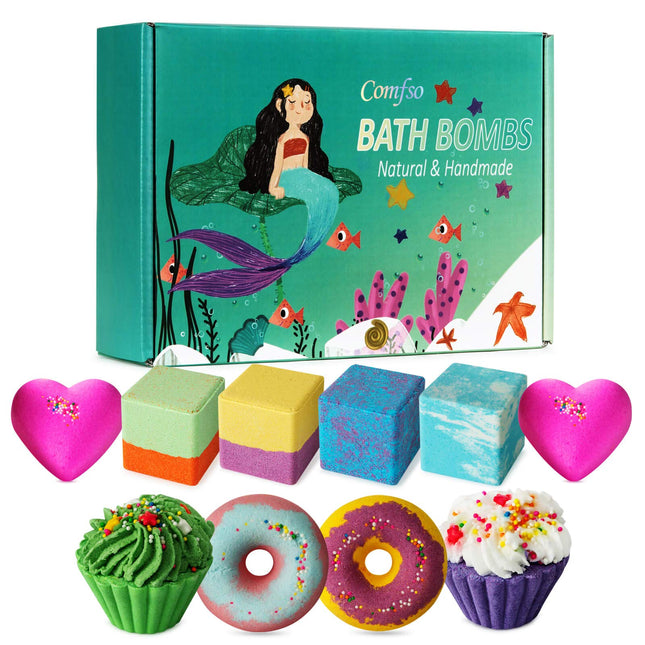 10 Bath Bombs for Kids, Bath Bomb Gift Set, Natural Bubble Bathbombs, Shea Butter Dry Skin Moisturize, Fizzy Spa Bath for Her Mom Women Kids Girls