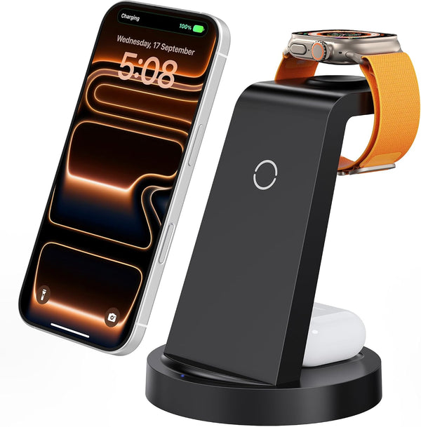 Anlmz 3 in 1 Charging Station for iPhone, Wireless Charger for iPhone 17 16e 16 15 14 13 12 11 X Pro Max & Apple Watch - Wireless Charging Station
