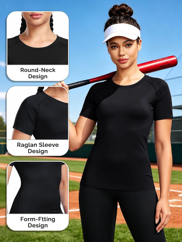 CADMUS Women's Workout Shirts for Running Yoga Tee Shirts Dry Fit Pack of 5/3 Small 18# Black+black+white+white, 4 Pack