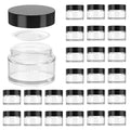 1oz Glass Jar with Lid,Hoa Kinh 40Pack Clear Cosmetic Glass Jars with Lids | Travel Jars with Inner Liners and Black Lids for Storing Lip and Body