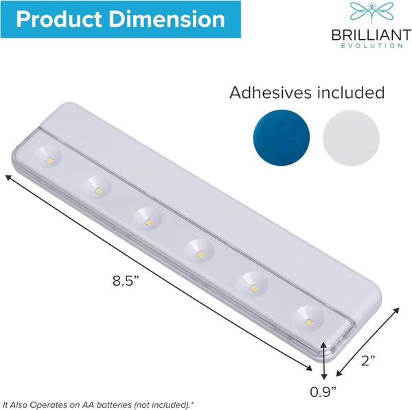 Brilliant Evolution 0.9" Ultra-Thin Wireless Under Cabinet Lights Battery-Operated LED Fixtures - 8.5" L Stick-On Push Lighting - 65 Lumens Warm