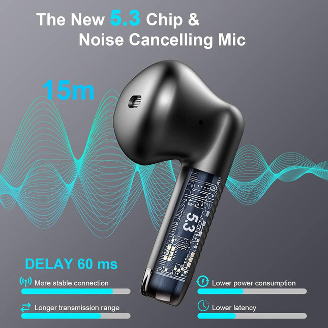 Wireless Earbuds, Bluetooth 5.3 Earbuds Stereo Bass, Bluetooth Headphones in Ear Noise Cancelling Mic, Earphones IP7 Wat