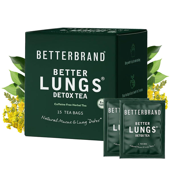 Betterbrand Mullein Tea Bags for Lung Detox - Respiratory Support with Thyme, Elderberry, Ginseng, Ginger, Caffeine Free Herbal Blend - 15 Tea