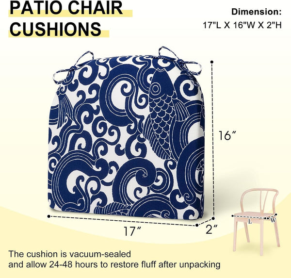 downluxe Outdoor Chair Cushions Set of 2 for Patio Furniture, Water-Resistant Patio Chair Cushions with Ties, High Density Foam Outdoor Seat