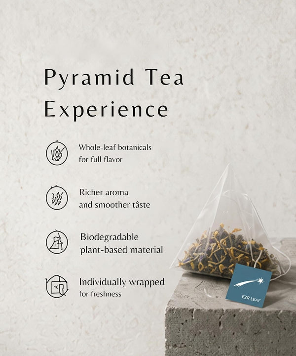 EZR Leaf Herbal & Fruit Tea Sampler Gift Box – 22 Pyramid Tea Bags with 9 Fruit & Floral Blends – Low & Caffeine Free Assortment for Relaxing Tea