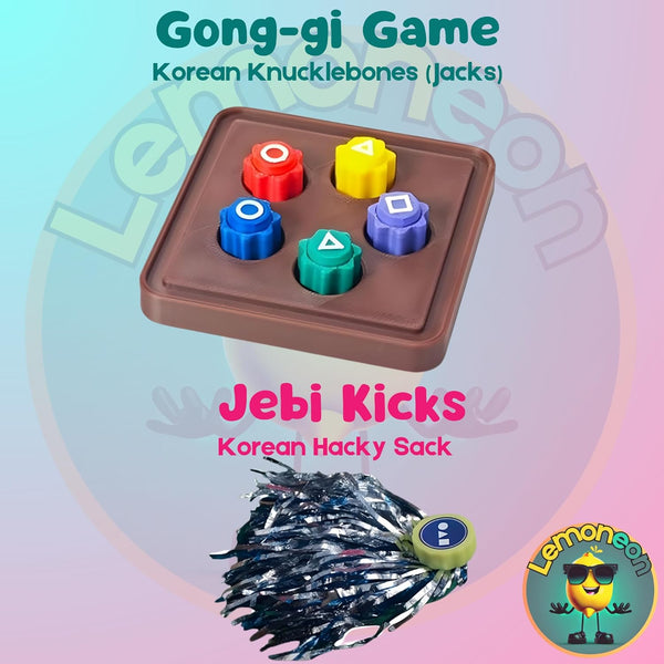 Gonggi Korean Traditional Folk Game Play Set - Jebi Chagi, Gong-Gi, Biseokchigi, Paeng-Y, DDAKJI, Family Travel Games (1 Set)