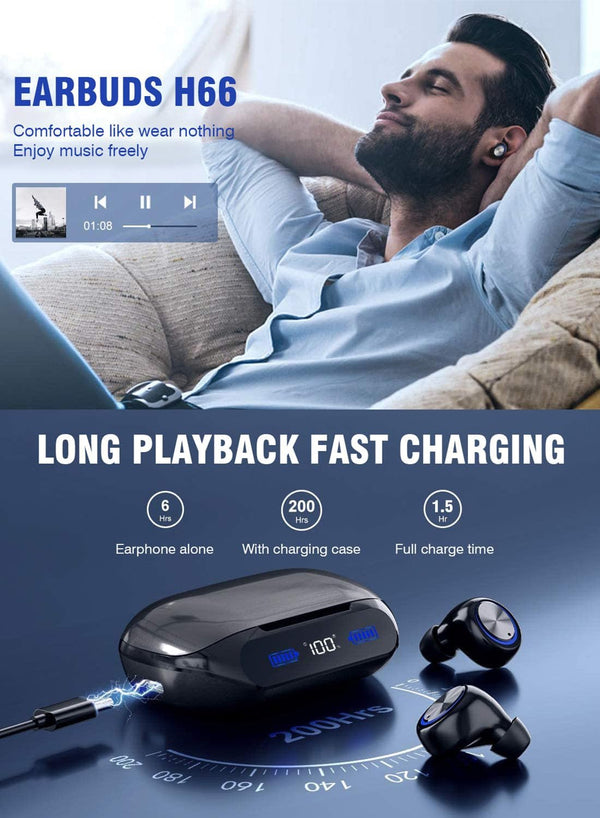 YIPUT Wireless Earbuds Bluetooth 5.3 Headphones 200 Hours Playtime with 2000Mah Charg Case,In Ear Headest Ip7Waterproof Noise Cancelling Built-In