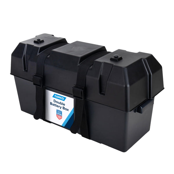 Camco Double Battery Box - Safely Stores RV, Automotive, and Marine Batteries - Features a Heavy-Duty Corrosion-Resilient Polymer Construction and